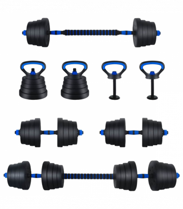 vidaXL 4-in-1 Dumbbell Set Black and Blue 121 x 19.5 x 19.5 cm