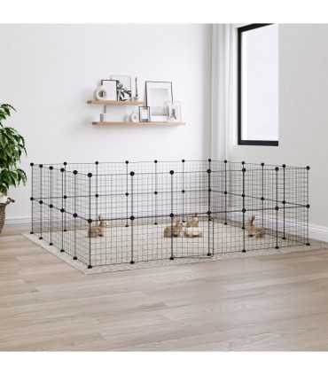 vidaXL 44-Panel Pet Cage with Door Black 35x35 cm Steel