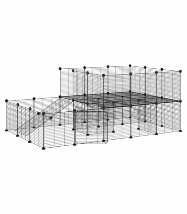 vidaXL 44-Panel Pet Cage with Door Black 35x35 cm Steel