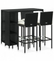 vidaXL 5 Piece Garden Bar Set with Cushions Poly Rattan Black