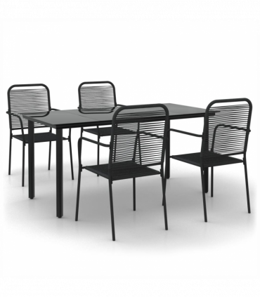 vidaXL 5 Piece Garden Dining Set Black Cotton Rope and Steel
