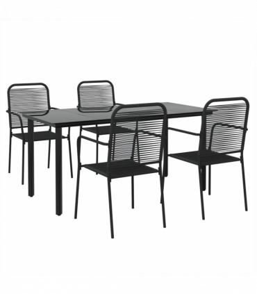 vidaXL 5 Piece Garden Dining Set Black Cotton Rope and Steel