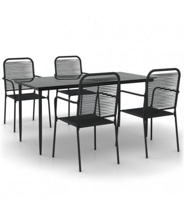vidaXL 5 Piece Garden Dining Set Black Cotton Rope and Steel
