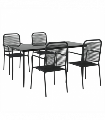 vidaXL 5 Piece Garden Dining Set Black Cotton Rope and Steel