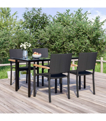 vidaXL 5 Piece Garden Dining Set Black Poly Rattan