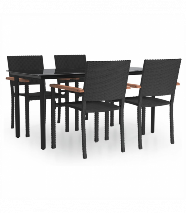 vidaXL 5 Piece Garden Dining Set Black Poly Rattan