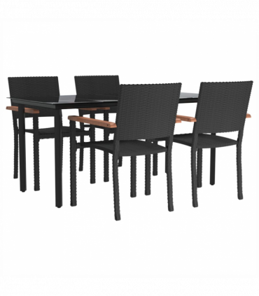 vidaXL 5 Piece Garden Dining Set Black Poly Rattan