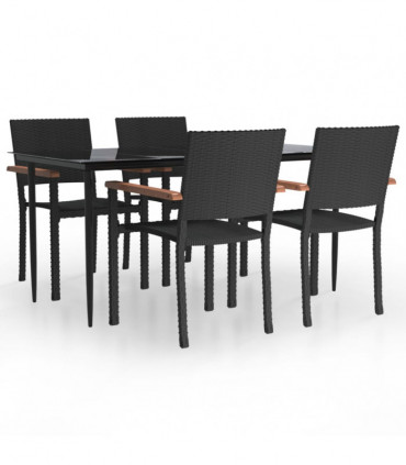 vidaXL 5 Piece Garden Dining Set Black Poly Rattan