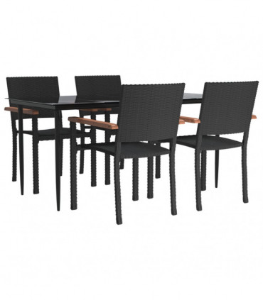vidaXL 5 Piece Garden Dining Set Black Poly Rattan