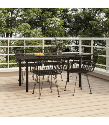 vidaXL 5 Piece Garden Dining Set Black Poly Rattan
