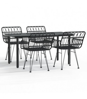 vidaXL 5 Piece Garden Dining Set Black Poly Rattan