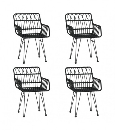 vidaXL 5 Piece Garden Dining Set Black Poly Rattan