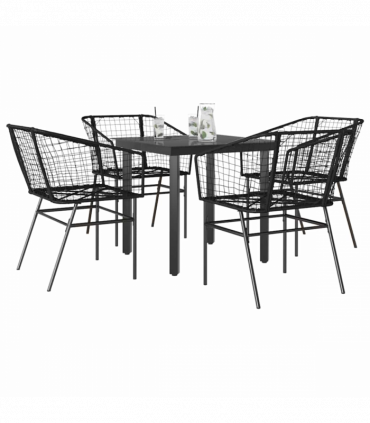 vidaXL 5 Piece Garden Dining Set Black Poly Rattan Glass