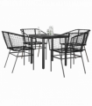 vidaXL 5 Piece Garden Dining Set Black Poly Rattan Glass