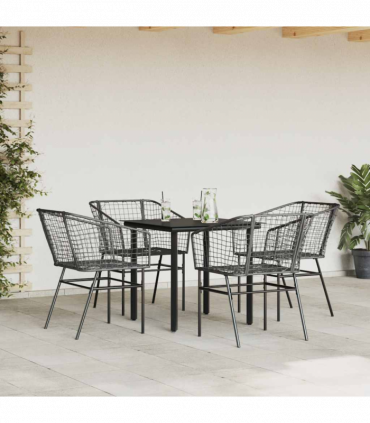 vidaXL 5 Piece Garden Dining Set Black Poly Rattan Glass