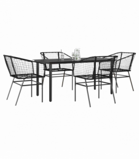 vidaXL 5 Piece Garden Dining Set Black Poly Rattan Glass