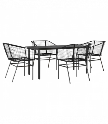 vidaXL 5 Piece Garden Dining Set Black Poly Rattan Glass