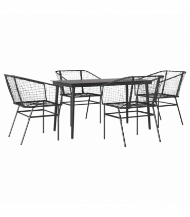 vidaXL 5 Piece Garden Dining Set Black Poly Rattan Glass
