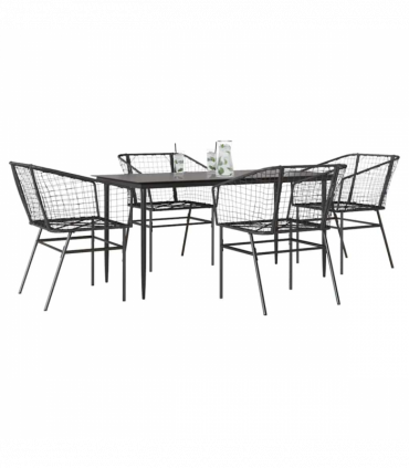 vidaXL 5 Piece Garden Dining Set Black Poly Rattan Glass