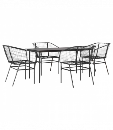 vidaXL 5 Piece Garden Dining Set Black Poly Rattan Glass