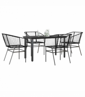 vidaXL 5 Piece Garden Dining Set Black Poly Rattan Glass