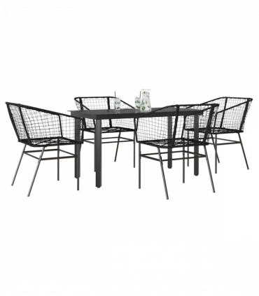 vidaXL 5 Piece Garden Dining Set Black Poly Rattan Glass