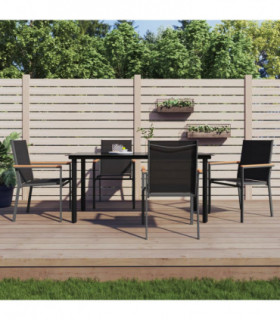 vidaXL 5 Piece Garden Dining Set Black Textilene and Steel
