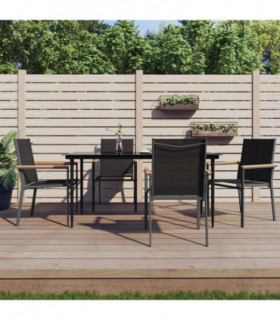 vidaXL 5 Piece Garden Dining Set Black Textilene and Steel