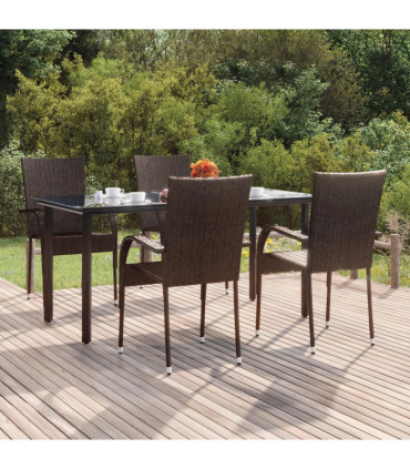 vidaXL 5 Piece Garden Dining Set Brown Poly Rattan