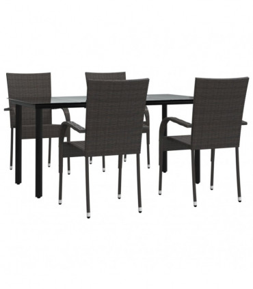 vidaXL 5 Piece Garden Dining Set Brown Poly Rattan