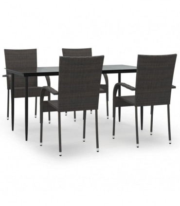 vidaXL 5 Piece Garden Dining Set Brown Poly Rattan