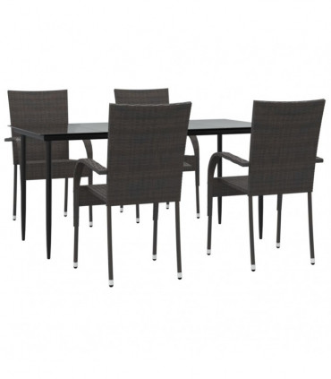 vidaXL 5 Piece Garden Dining Set Brown Poly Rattan