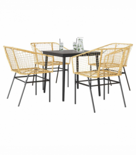 vidaXL 5 Piece Garden Dining Set Brown Poly Rattan Glass