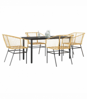 vidaXL 5 Piece Garden Dining Set Brown Poly Rattan Glass