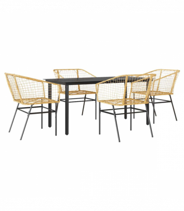 vidaXL 5 Piece Garden Dining Set Brown Poly Rattan Glass