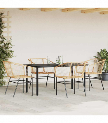 vidaXL 5 Piece Garden Dining Set Brown Poly Rattan Glass