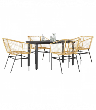 vidaXL 5 Piece Garden Dining Set Brown Poly Rattan Glass