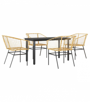 vidaXL 5 Piece Garden Dining Set Brown Poly Rattan Glass