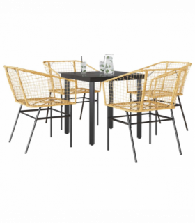 vidaXL 5 Piece Garden Dining Set Brown Poly Rattan Glass