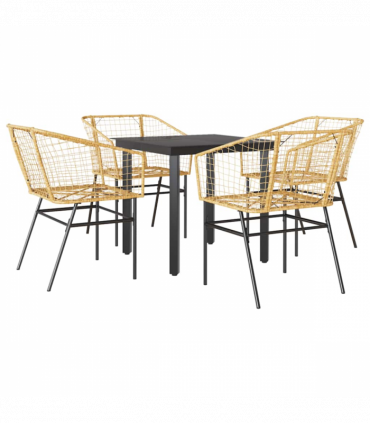 vidaXL 5 Piece Garden Dining Set Brown Poly Rattan Glass