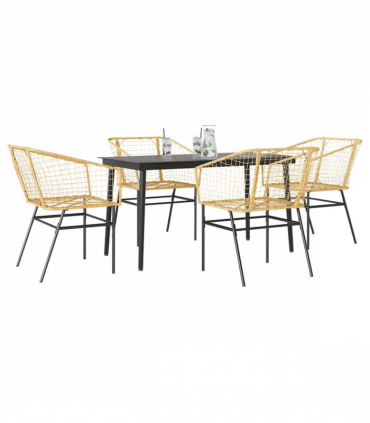 vidaXL 5 Piece Garden Dining Set Brown Poly Rattan Glass