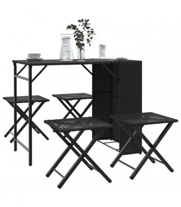 vidaXL 5 Piece Garden Dining Set Foldable Black Poly Rattan