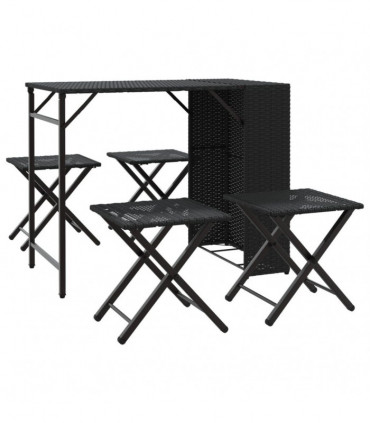 vidaXL 5 Piece Garden Dining Set Foldable Black Poly Rattan