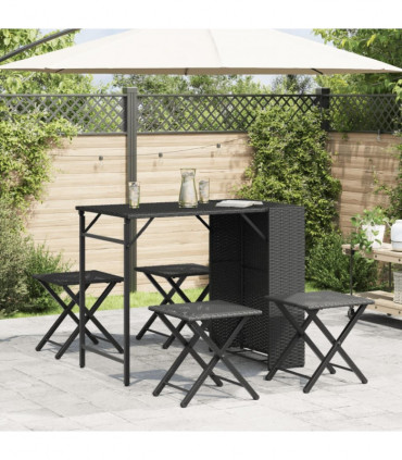 vidaXL 5 Piece Garden Dining Set Foldable Black Poly Rattan