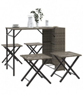 vidaXL 5 Piece Garden Dining Set Foldable Grey Poly Rattan