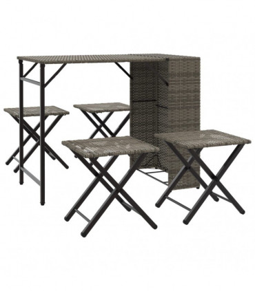 vidaXL 5 Piece Garden Dining Set Foldable Grey Poly Rattan