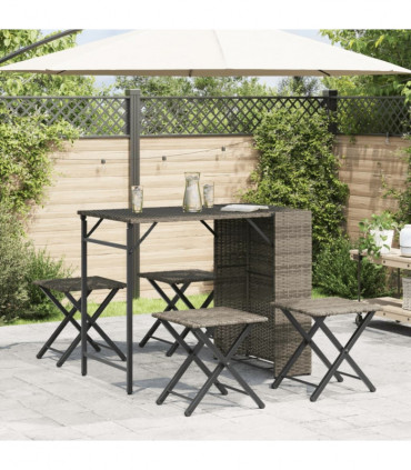 vidaXL 5 Piece Garden Dining Set Foldable Grey Poly Rattan