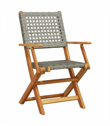 vidaXL 5 Piece Garden Dining Set Grey Poly Rattan and Solid Wood