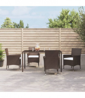 vidaXL 5 Piece Garden Dining Set with Cushions Brown Poly Rattan