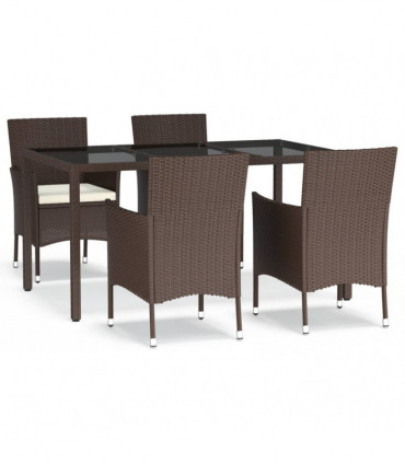 vidaXL 5 Piece Garden Dining Set with Cushions Brown Poly Rattan